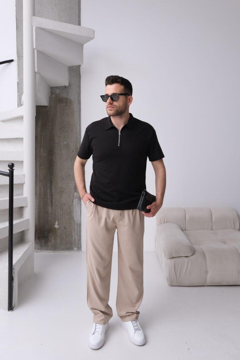 DESENLİ FERMUARLI POLO YAKA